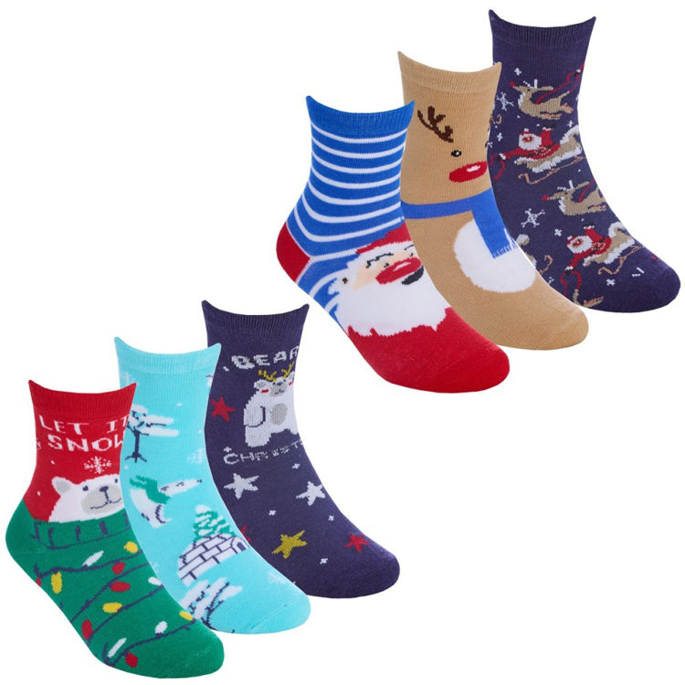 Picture of 42B827 CHILDREN COTTON 3 PACK CHRISTMAS RICH DESIGN SOCKS